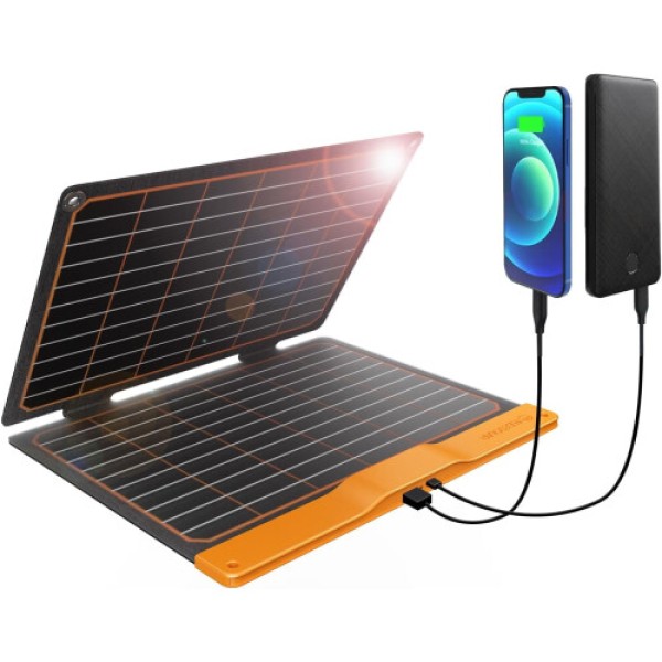 FlexSolar 20W Portable Solar Panel Charger for Camping, USB-A QC3.0 USB-C Waterproof Foldable Solar Panel for Mobile Phones, Laptops, Cellphones